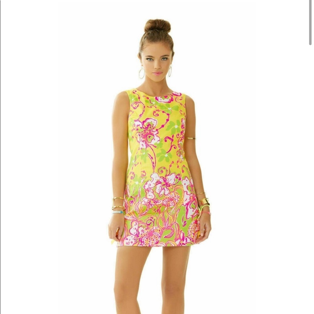 Lily Pulitzer Delia Sunglow Yellow Southernmost Point Print Shift Dress